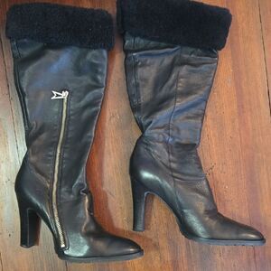 Jessica Simpson Black Heeled Boots with Fur Trim